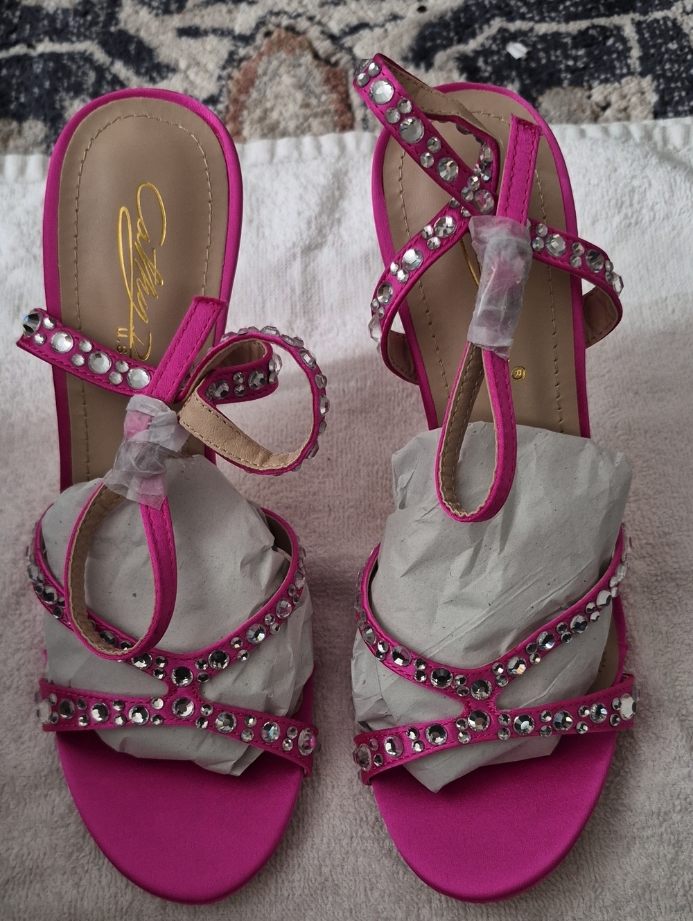 Fuchsia Crystal-Strap Evening Sandals